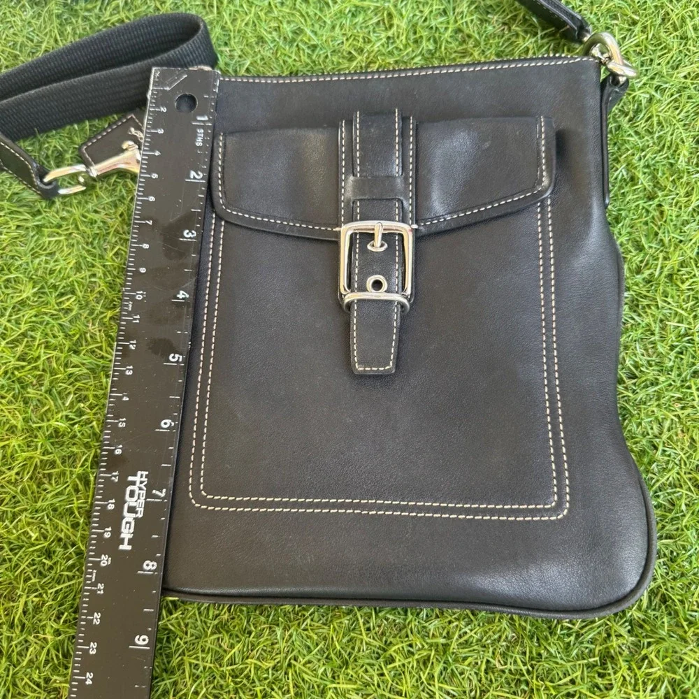 Coach Hampton Soho Black Leather Flap Crossbody Bag Silver Buckle Preppy
